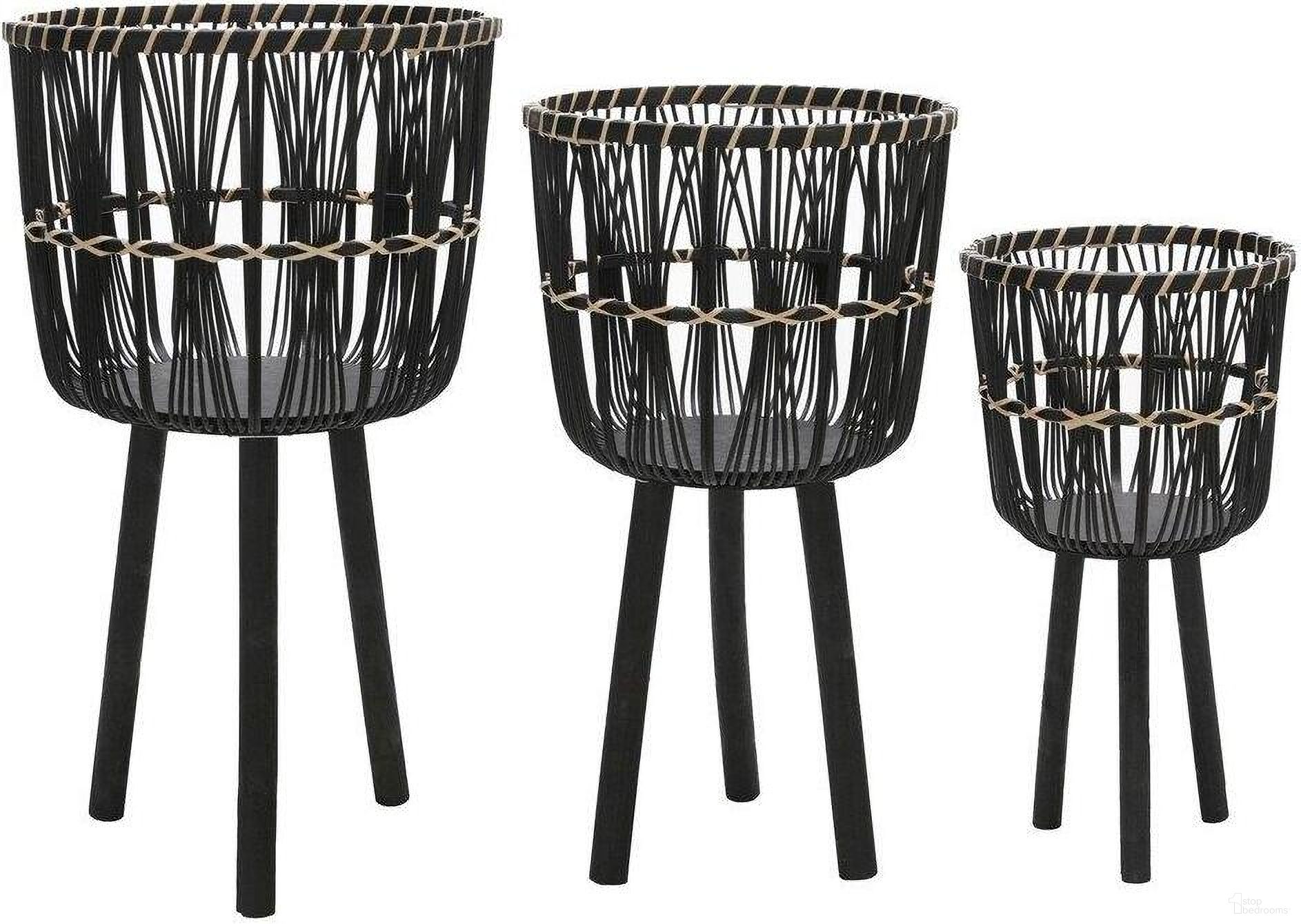 The appearance of Bamboo Planters Set of 3 In Black designed by Sagebrook Home in the modern / contemporary interior design. This black piece of furniture  was selected by 1StopBedrooms from  to add a touch of cosiness and style into your home. Sku: 13574-10. Material: Wood.