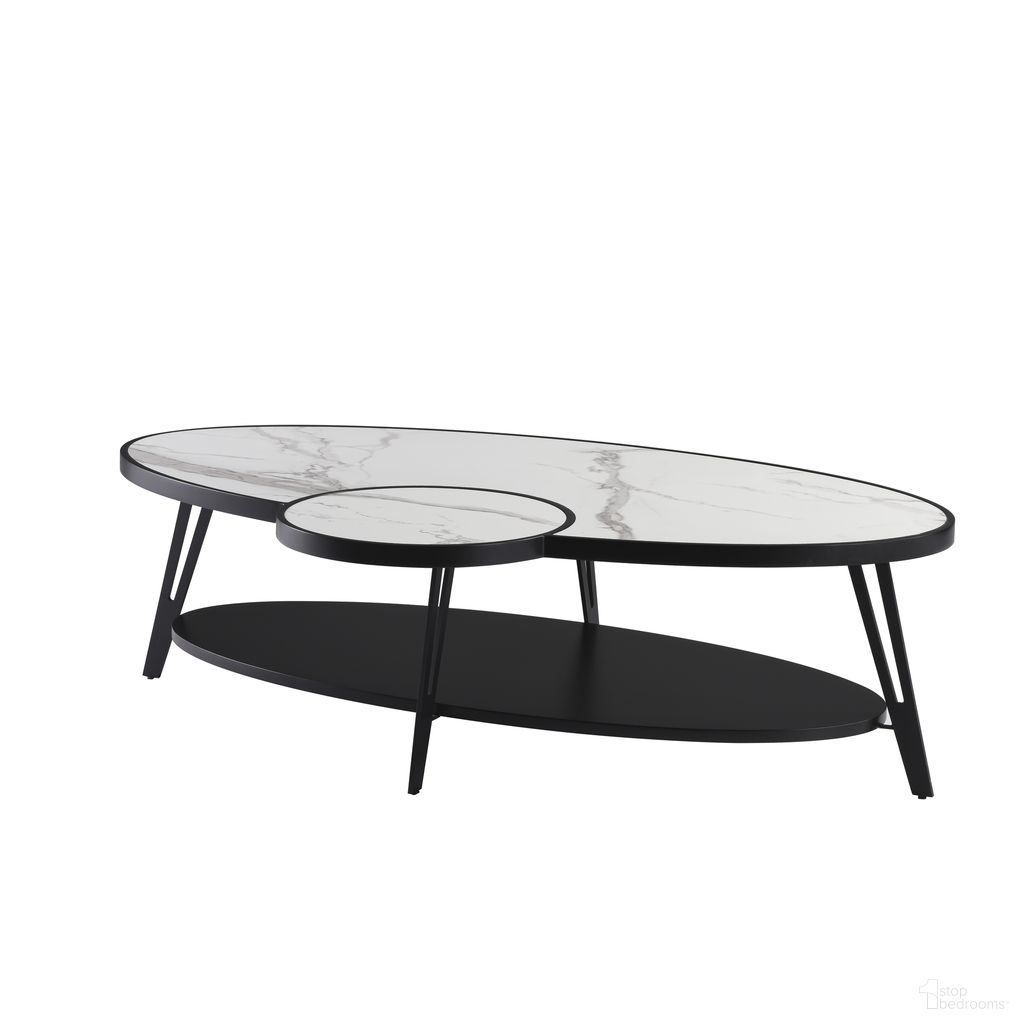 The appearance of Banks 53 Inch Oval Coffee Table with Sintered Stone Top In White designed by Armen Living in the modern / contemporary interior design. This white piece of furniture was selected by 1StopBedrooms from Banks Collection to add a touch of cosiness and style into your home. Sku: LCBAWCOBLKACTOP;LCBAWCOBLKACBS. Material: MDF.