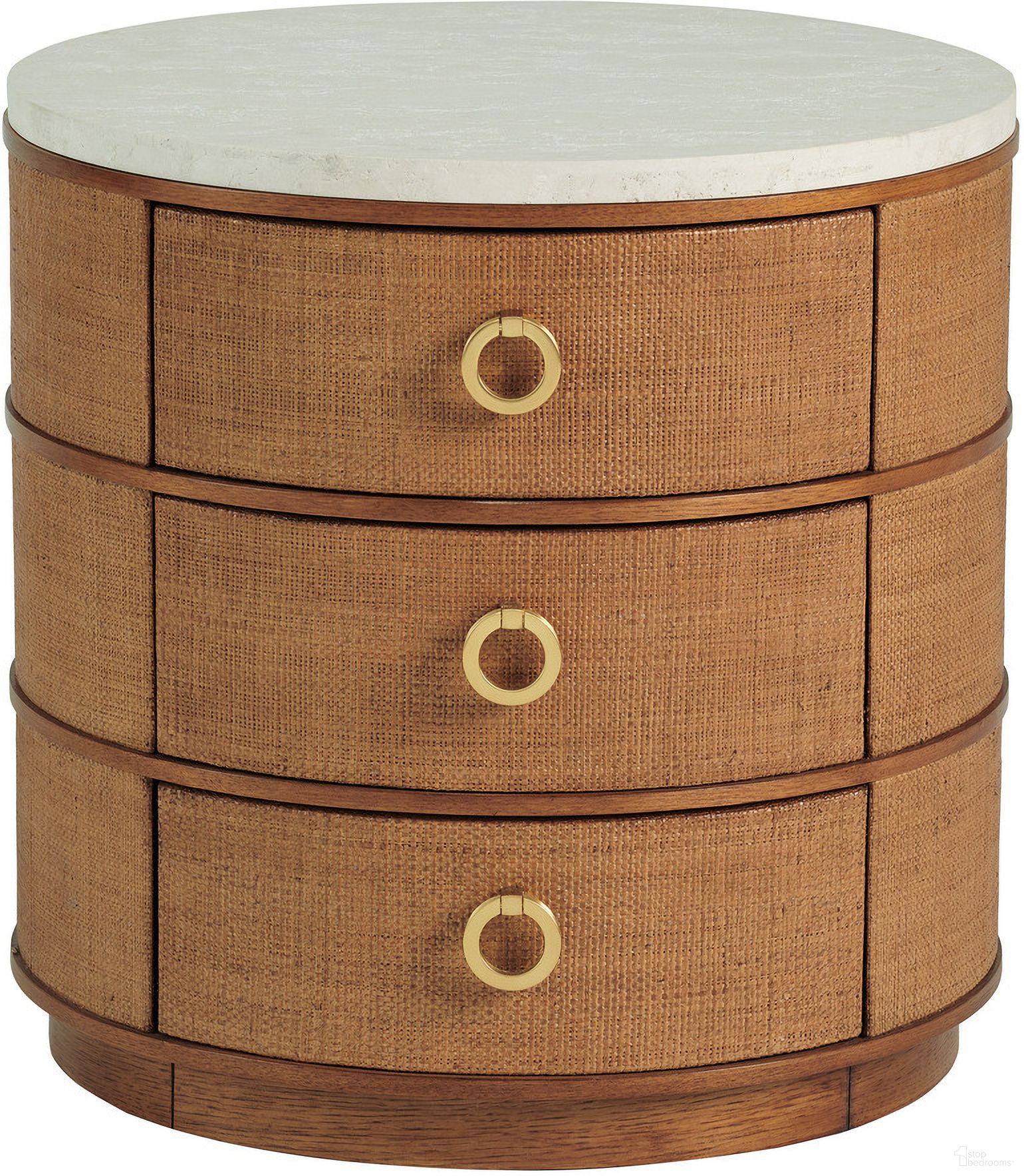The appearance of Palm Desert Banning Raffia Round Lamp Table In Sonoran designed by Tommy Bahama in the modern / contemporary interior design. This sonoran piece of furniture was selected by 1StopBedrooms from Palm Desert Collection to add a touch of cosiness and style into your home. Sku: 575-954. Material: Wood.