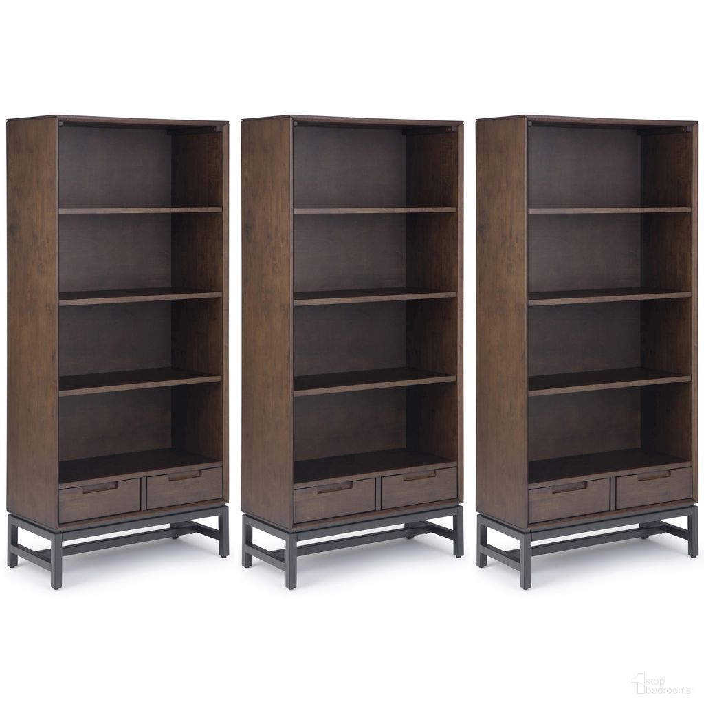 The appearance of Banting Bookcase 3-Piece Set In Walnut Brown designed by Simpli Home in the industrial interior design. This walnut brown piece of furniture was selected by 1StopBedrooms from Banting Collection to add a touch of cosiness and style into your home. Sku: BAS330B001WB. Material: Rubberwood.