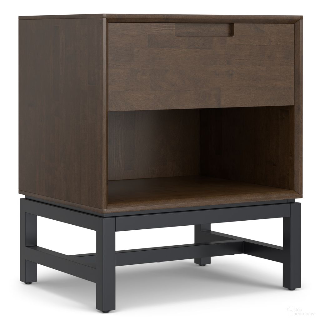 The appearance of Banting Solid Hardwood Mid Century Nightstand In Walnut Brown designed by Simpli Home in the industrial interior design. This walnut brown piece of furniture was selected by 1StopBedrooms from Banting Collection to add a touch of cosiness and style into your home. Sku: AXCBAN-78. Material: Rubberwood.