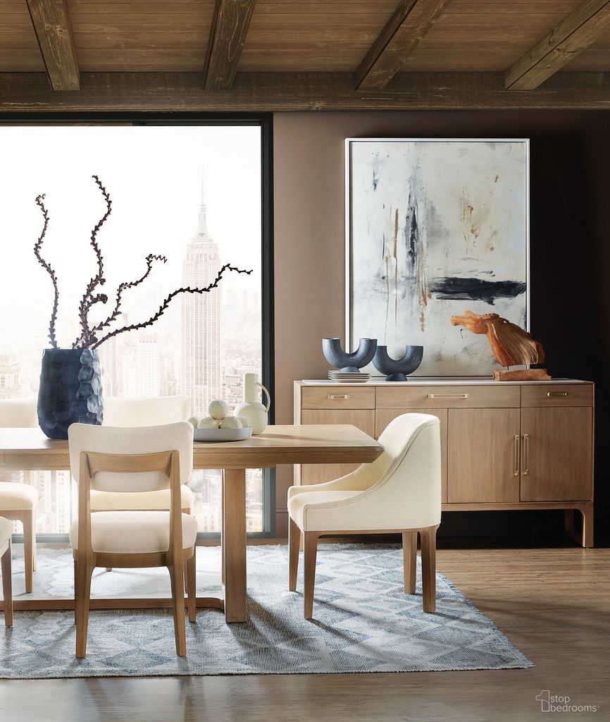 The appearance of Banyon Bay Rectangle Dining Room Set with Two 20-inch Leaves In Light Wood designed by Hooker in the modern / contemporary interior design. This light wood piece of furniture was selected by 1StopBedrooms from Banyon Bay Collection to add a touch of cosiness and style into your home. Sku: 6081-75200-82;6081-75410-82. Table Top Shape: Rectangular. Size: 44" x 81". Material: Oak.
