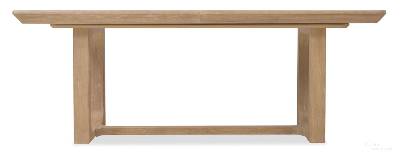 The appearance of Banyon Bay Rectangle Dining Table with Two 20-inch Leaves In Light Wood designed by Hooker in the modern / contemporary interior design. This light wood piece of furniture was selected by 1StopBedrooms from Banyon Bay Collection to add a touch of cosiness and style into your home. Sku: 6081-75200-82. Table Base Style: Trestle. Table Top Shape: Rectangular. Size: 44" x 81". Material: Oak.