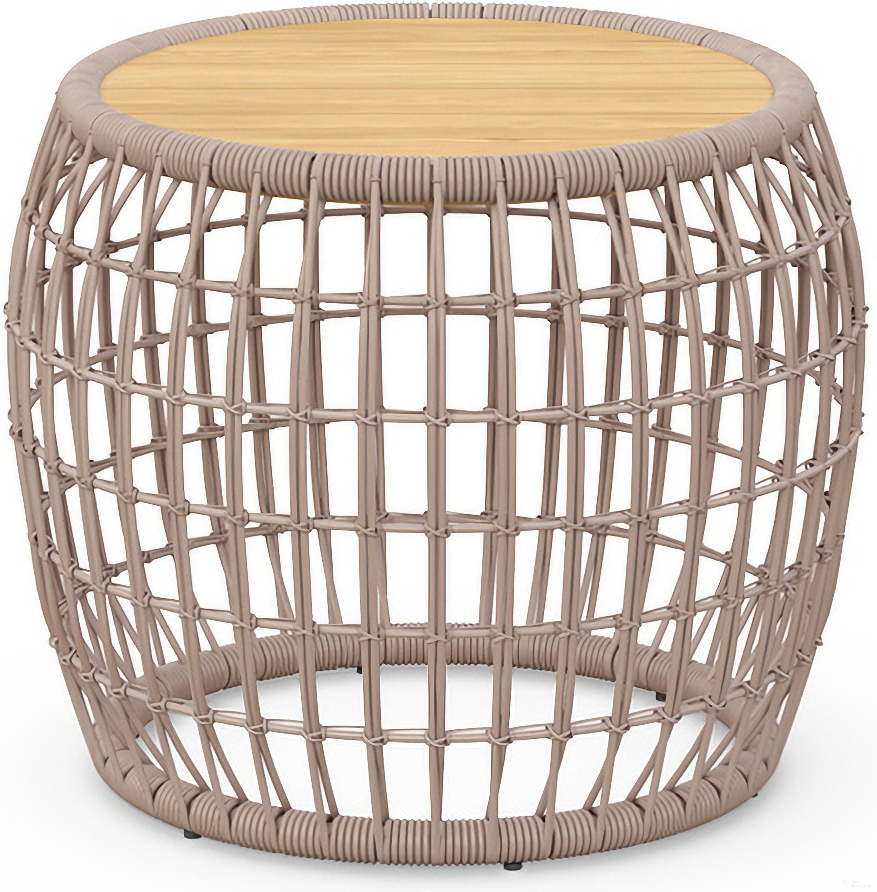 The appearance of Barcelona Side Table In Taupe and Natural designed by Azzurro Living in the coastal interior design. This taupe/natural piece of furniture was selected by 1StopBedrooms from Barcelona Collection to add a touch of cosiness and style into your home. Sku: BCL-W06ST. Material: Aluminum.