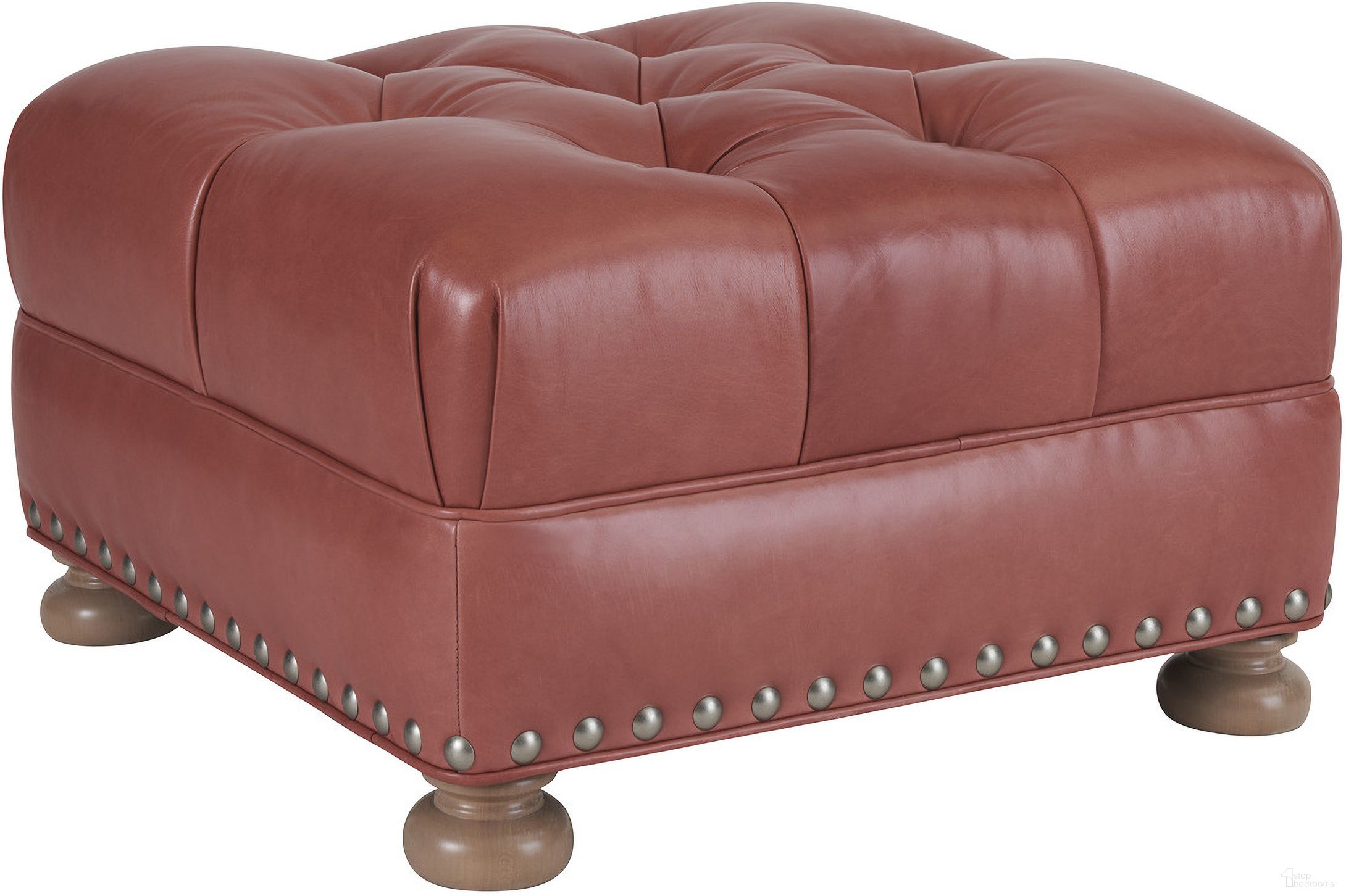 The appearance of Barclay Butera Upholstery Winslow Leather Ottoman In Red designed by Barclay Butera in the modern / contemporary interior design. This red piece of furniture  was selected by 1StopBedrooms from Barclay Butera Upholstery Collection to add a touch of cosiness and style into your home. Sku: LL5464-44-40. Material: Maple.