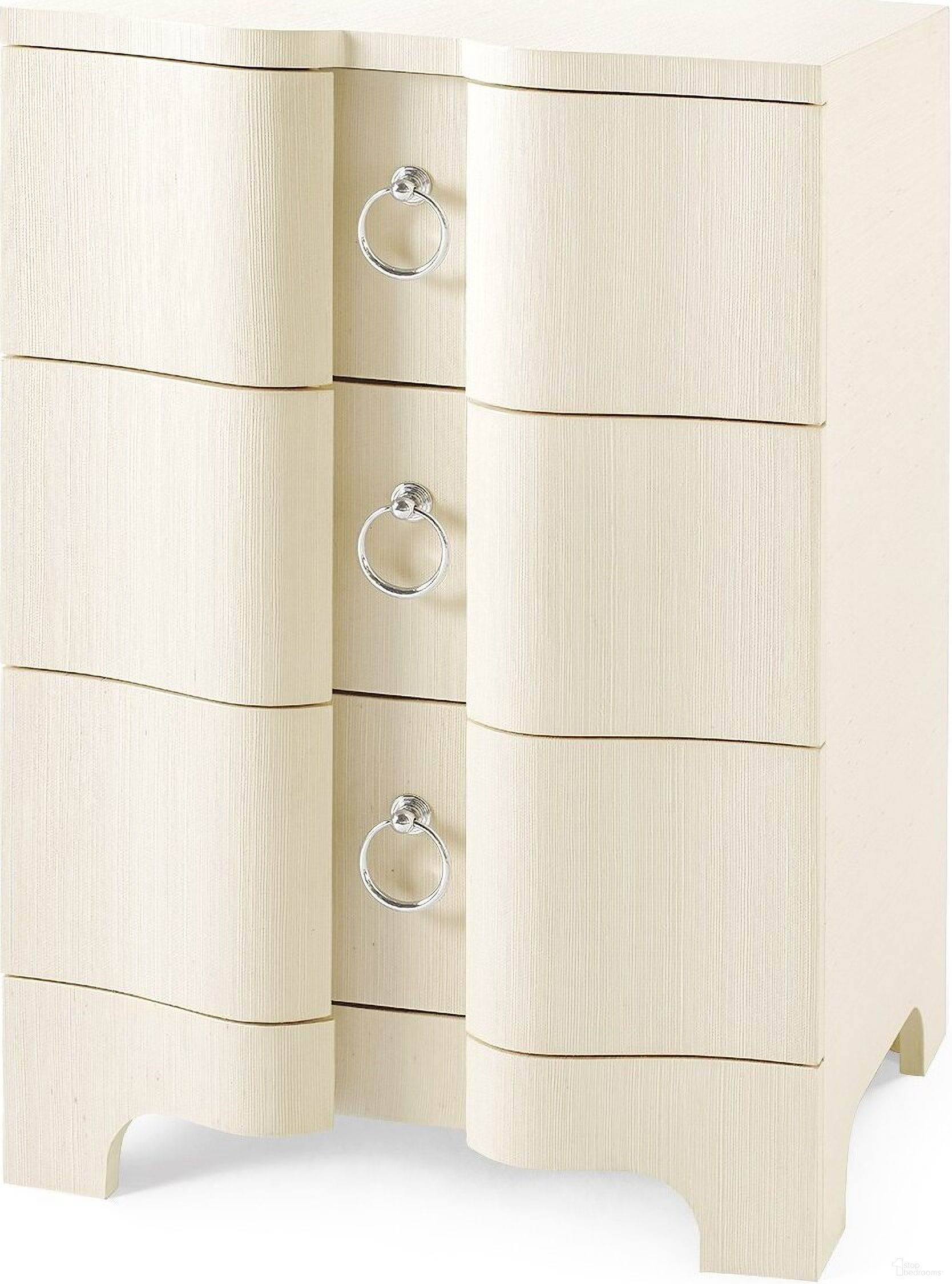 The appearance of Bardot 3-Drawer Side Table In Canvas Cream designed by Villa & House in the transitional interior design. This cream piece of furniture  was selected by 1StopBedrooms from Bardot Collection to add a touch of cosiness and style into your home. Sku: BDT-130-64.