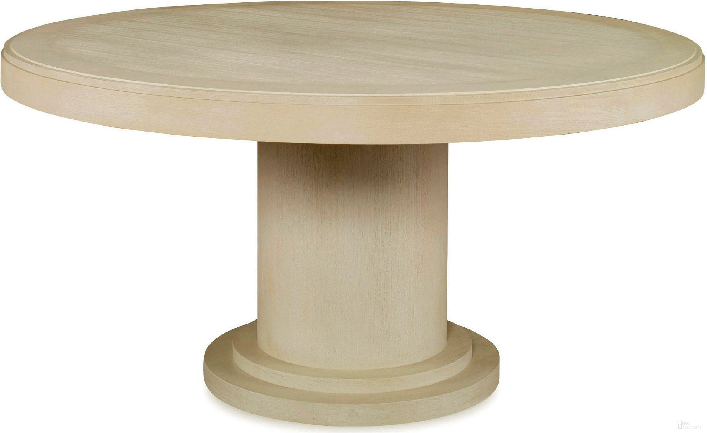 The appearance of Bardot Dining Table In Oak designed by Century Furniture in the transitional interior design. This oak piece of furniture was selected by 1StopBedrooms from Monarch Collection to add a touch of cosiness and style into your home. Sku: MN5860-B;MN5860-T. Table Base Style: Pedestal. Table Top Shape: Round. Size: 60". Material: Solid Oak.