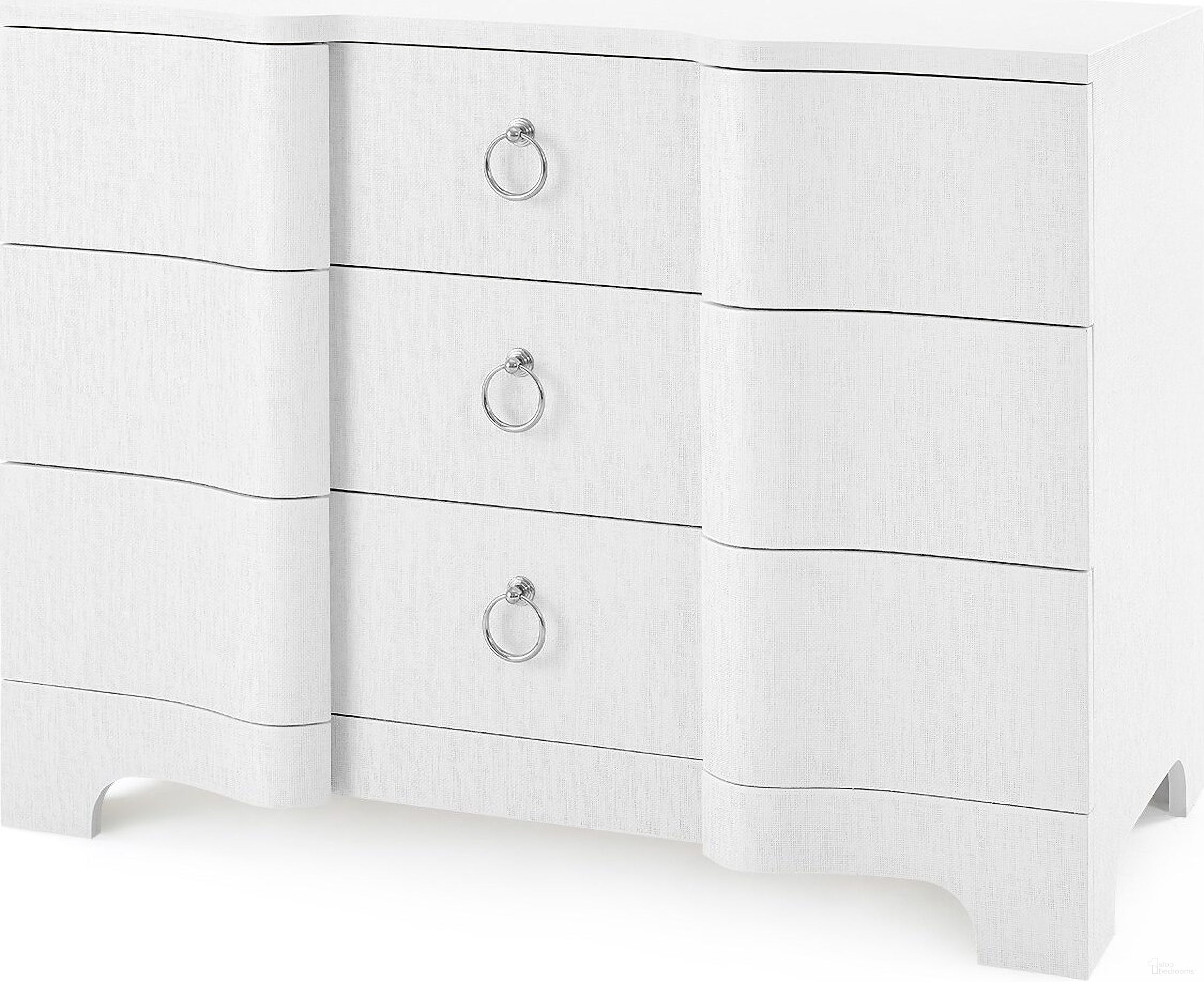 The appearance of Bardot Large 3-Drawer In Chiffon White designed by Villa & House in the transitional interior design. This white piece of furniture was selected by 1StopBedrooms from Bardot Collection to add a touch of cosiness and style into your home. Sku: BDT-225-59.