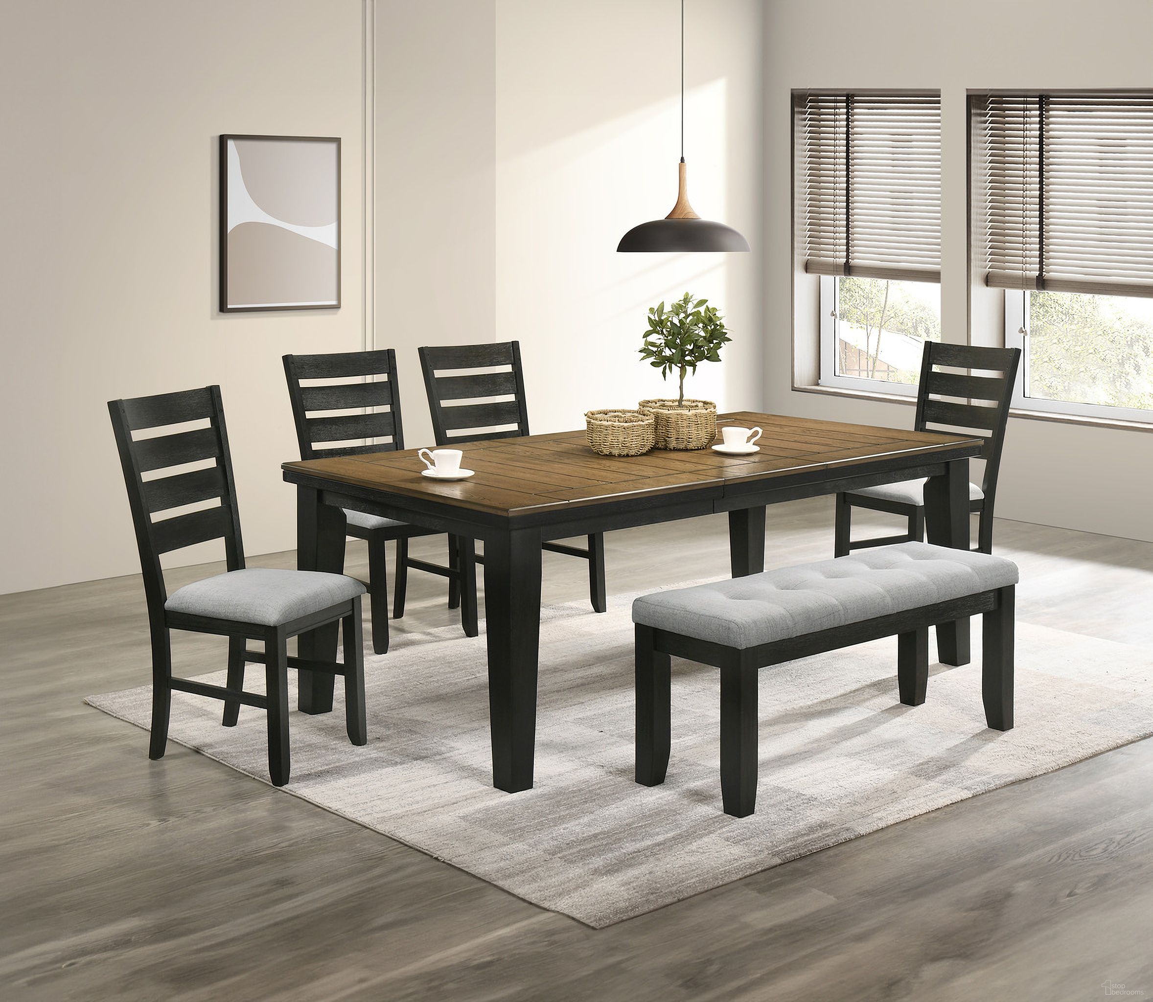 The appearance of Bardstown Dining Set In Wheat Charcoal designed by Crown Mark in the transitional interior design. This wheat charcoal piece of furniture was selected by 1StopBedrooms from Bardstown Collection to add a touch of cosiness and style into your home. Sku: 2152WC-T-4282;2152WC-S. Material: MDF. Table Top Shape: Rectangular. Size: 42" x 82".