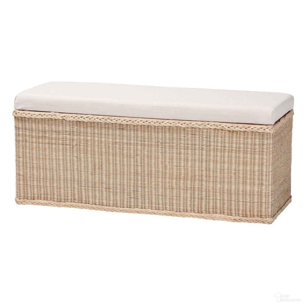 Barid Braided Rattan Rectangle Storage Bench with Cushioned Lift-Top Lid In Natural