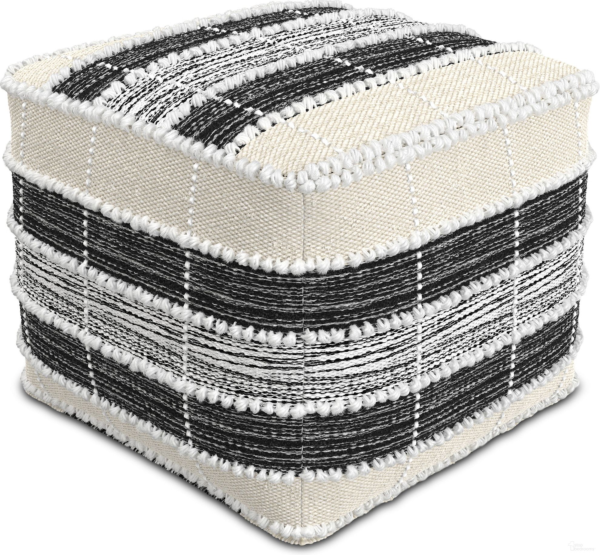 Barley Polystyrene Filling Square Pouf In White/Beige/Black