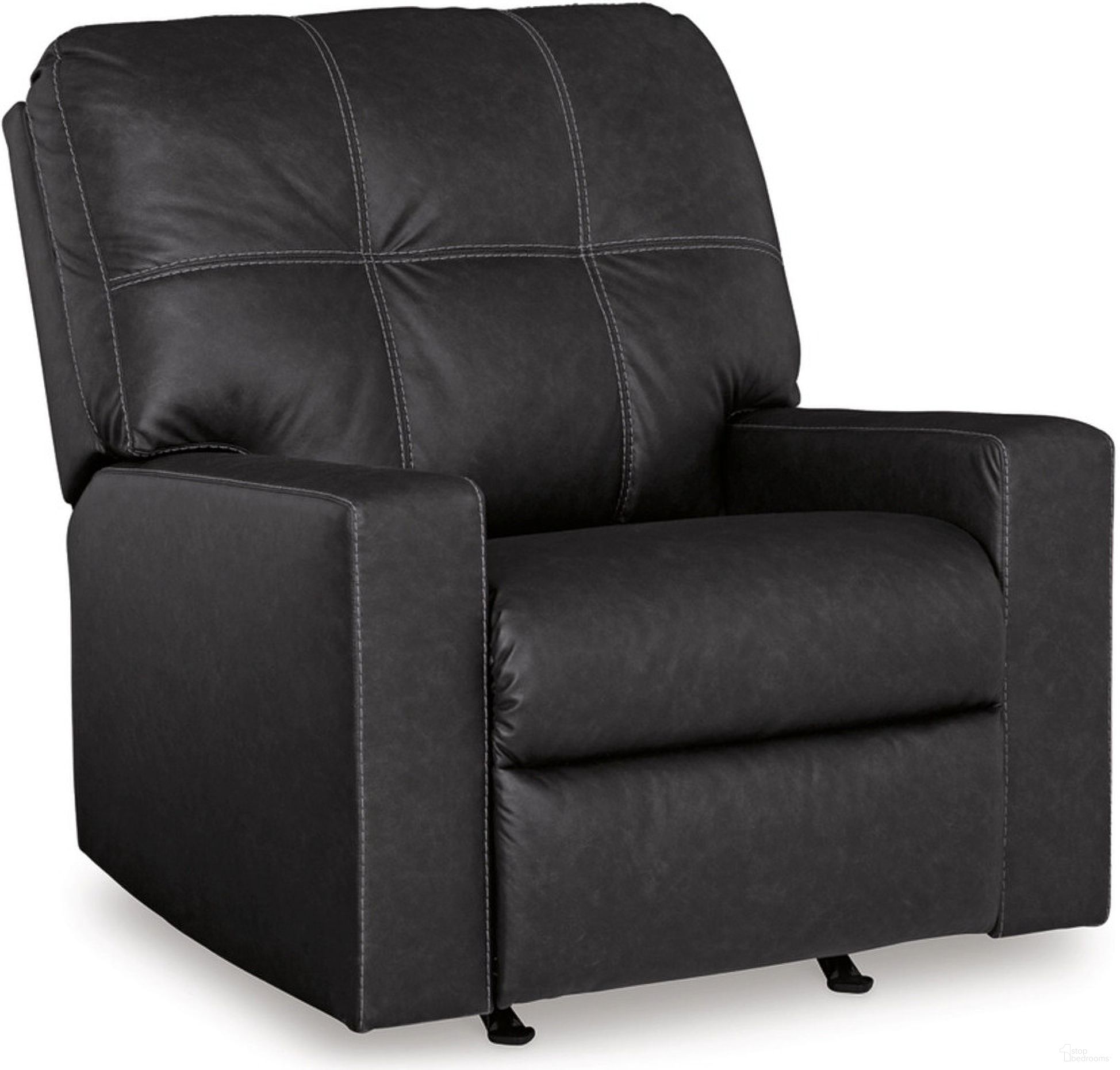 The appearance of Barlin Mills Recliner In Carbon designed by Signature Design by Ashley in the modern / contemporary interior design. This carbon piece of furniture was selected by 1StopBedrooms from Barlin Mills Collection to add a touch of cosiness and style into your home. Sku: 1700425. Material: Faux Leather.