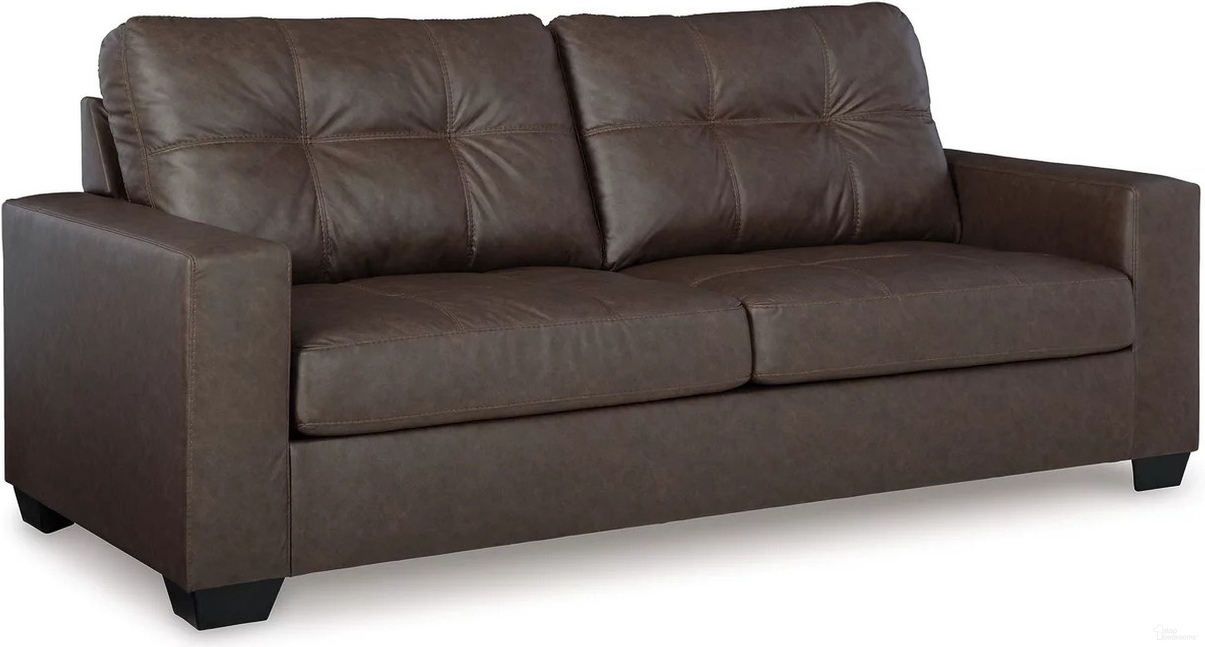 The appearance of Barlin Mills Sofa In Umber designed by Signature Design by Ashley in the modern / contemporary interior design. This umber piece of furniture was selected by 1StopBedrooms from Barlin Mills Collection to add a touch of cosiness and style into your home. Sku: 1700338. Material: Faux Leather.