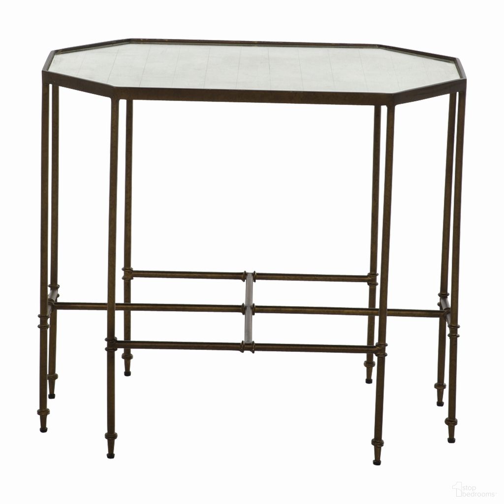The appearance of Barnes Side Table In Matte Gold and Eglomise Mirror designed by Gabby in the transitional interior design. This matte gold/eglomise mirror piece of furniture  was selected by 1StopBedrooms from Barnes Collection to add a touch of cosiness and style into your home. Sku: SCH-290050. Material: Mirror.