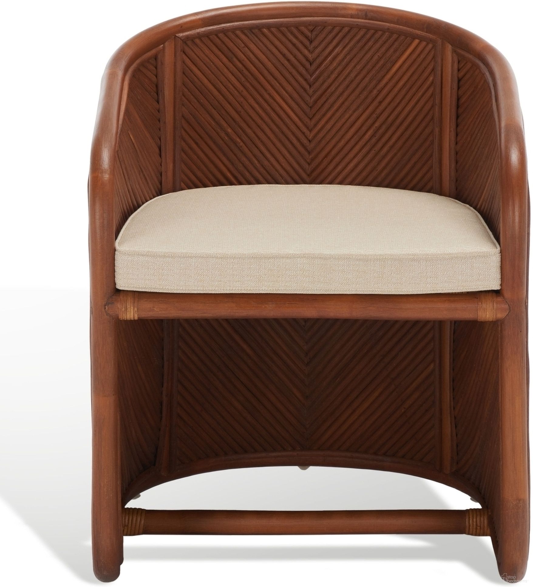 The appearance of Barnette Rattan Pole Accent Chair In Amber and Beige designed by Safavieh Couture in the modern / contemporary interior design. This amber and beige piece of furniture  was selected by 1StopBedrooms from Barnette Collection to add a touch of cosiness and style into your home. Sku: CWK2005A. Material: Rattan.