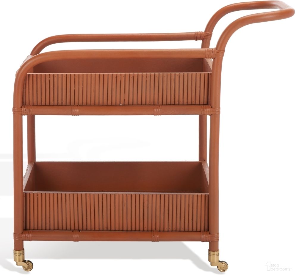 The appearance of Barnette Rattan Pole Barcart In Amber designed by Safavieh Couture in the modern / contemporary interior design. This amber piece of furniture was selected by 1StopBedrooms from Barnette Collection to add a touch of cosiness and style into your home. Sku: CWK2006A. Material: Rattan.