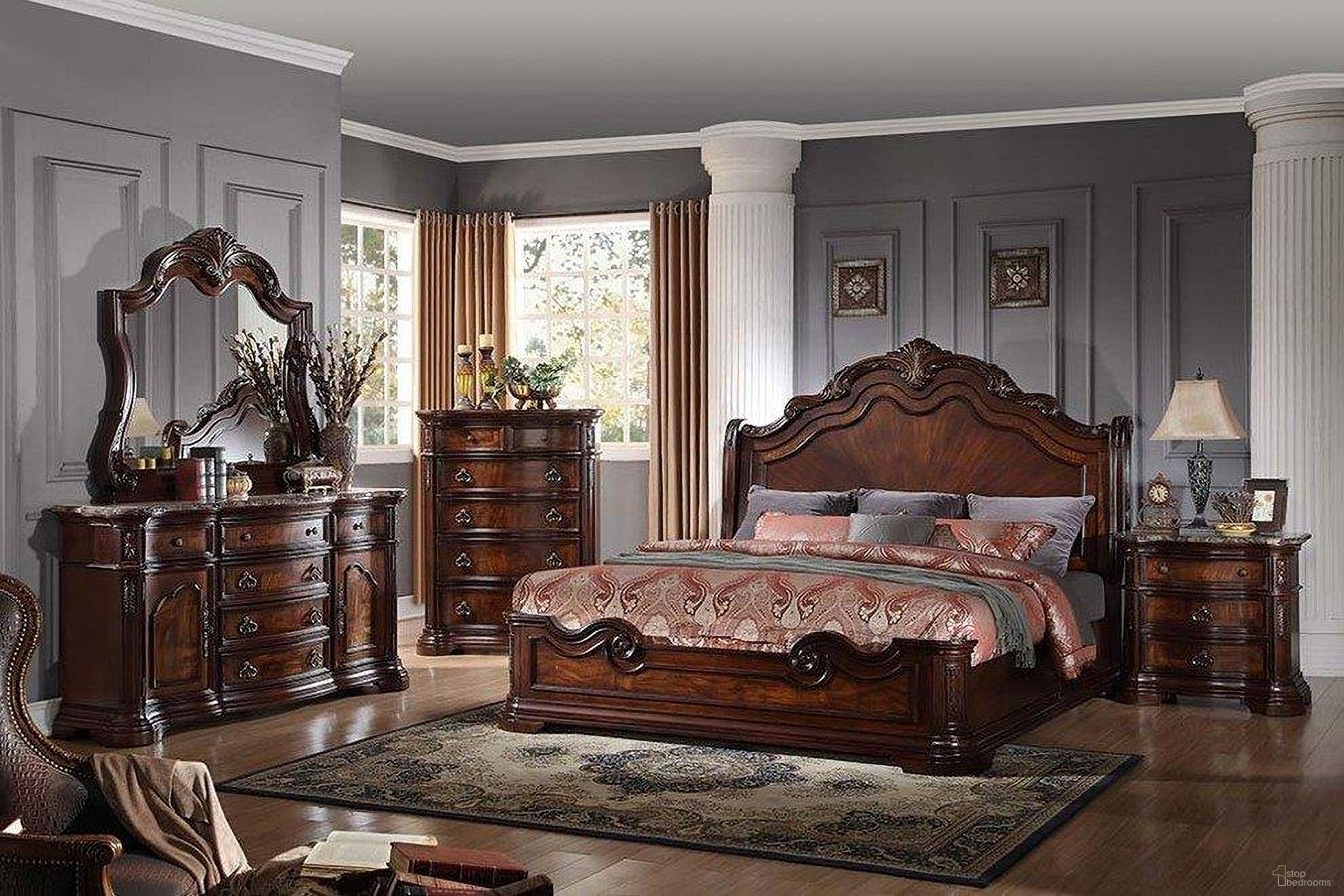 The appearance of Barneys Traditional 5 Piece Queen Set In Walnut With Marble Top designed by Best Master Furniture in the traditional interior design. This walnut piece of furniture  was selected by 1StopBedrooms from Barney Collection to add a touch of cosiness and style into your home. Sku: B1003WQ5. Material: Wood. Bed Size: Queen.