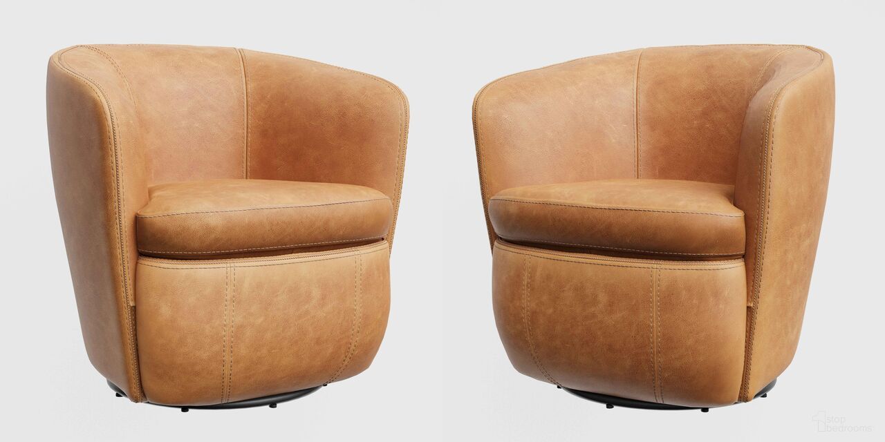 The appearance of Barolo Leather Swivel Club Chair Set of 2 In Vintage Caramel designed by Parker House in the transitional interior design. This vintage caramel piece of furniture  was selected by 1StopBedrooms from Barolo Collection to add a touch of cosiness and style into your home. Sku: SBAR#912S-VGCM;SBAR#912S-VGCM. Material: Genuine Leather.