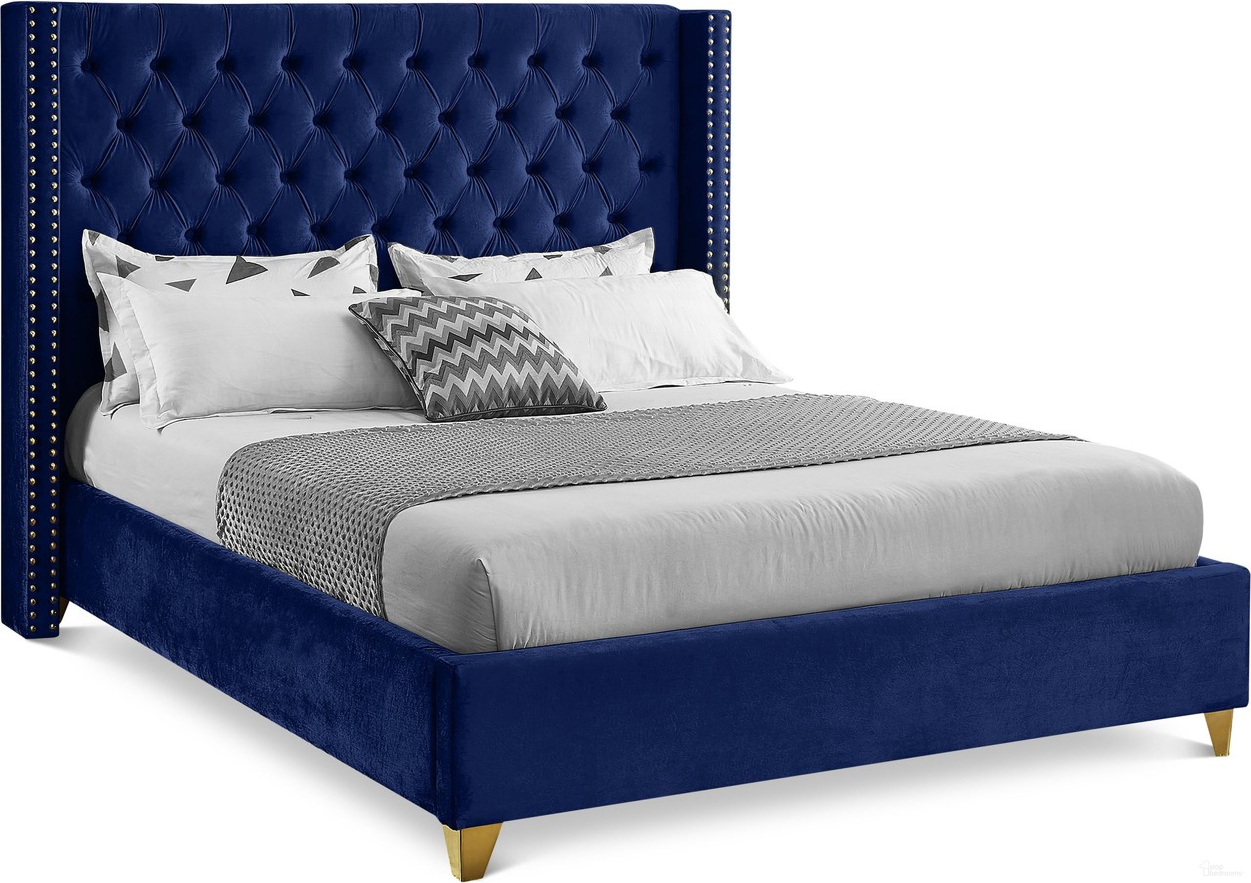 Barolo Velvet Full Bed In Navy