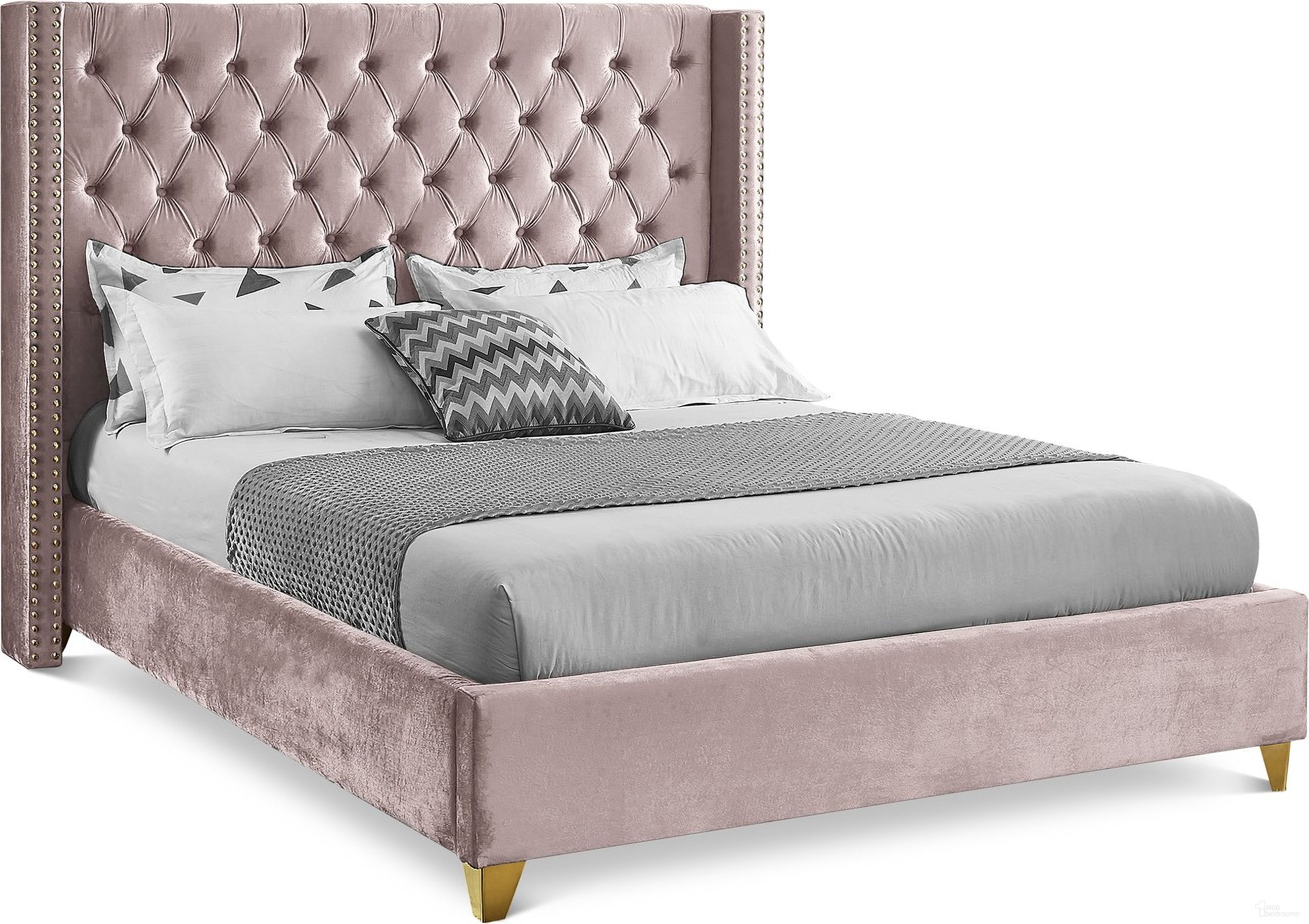 The appearance of Barolo Velvet Full Bed In Pink designed by Meridian in the modern / contemporary interior design. This pink piece of furniture  was selected by 1StopBedrooms from Barolo Collection to add a touch of cosiness and style into your home. Sku: BaroloPink-F Box 1/2 (HB/Slats);BaroloPink-F Box 2/2 (FB/Rails/Legs/CrossBars/Wings). Bed Type: Panel Bed. Bed Size: Full. Material: Velvet.