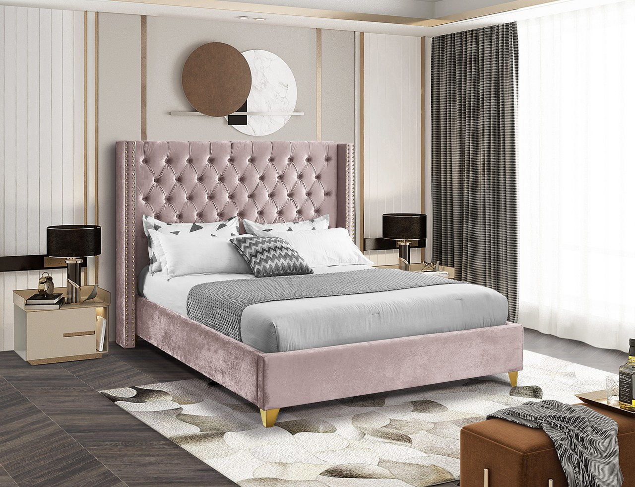 Barolo Velvet Full Bed In Pink By Meridian 1stopbedrooms 