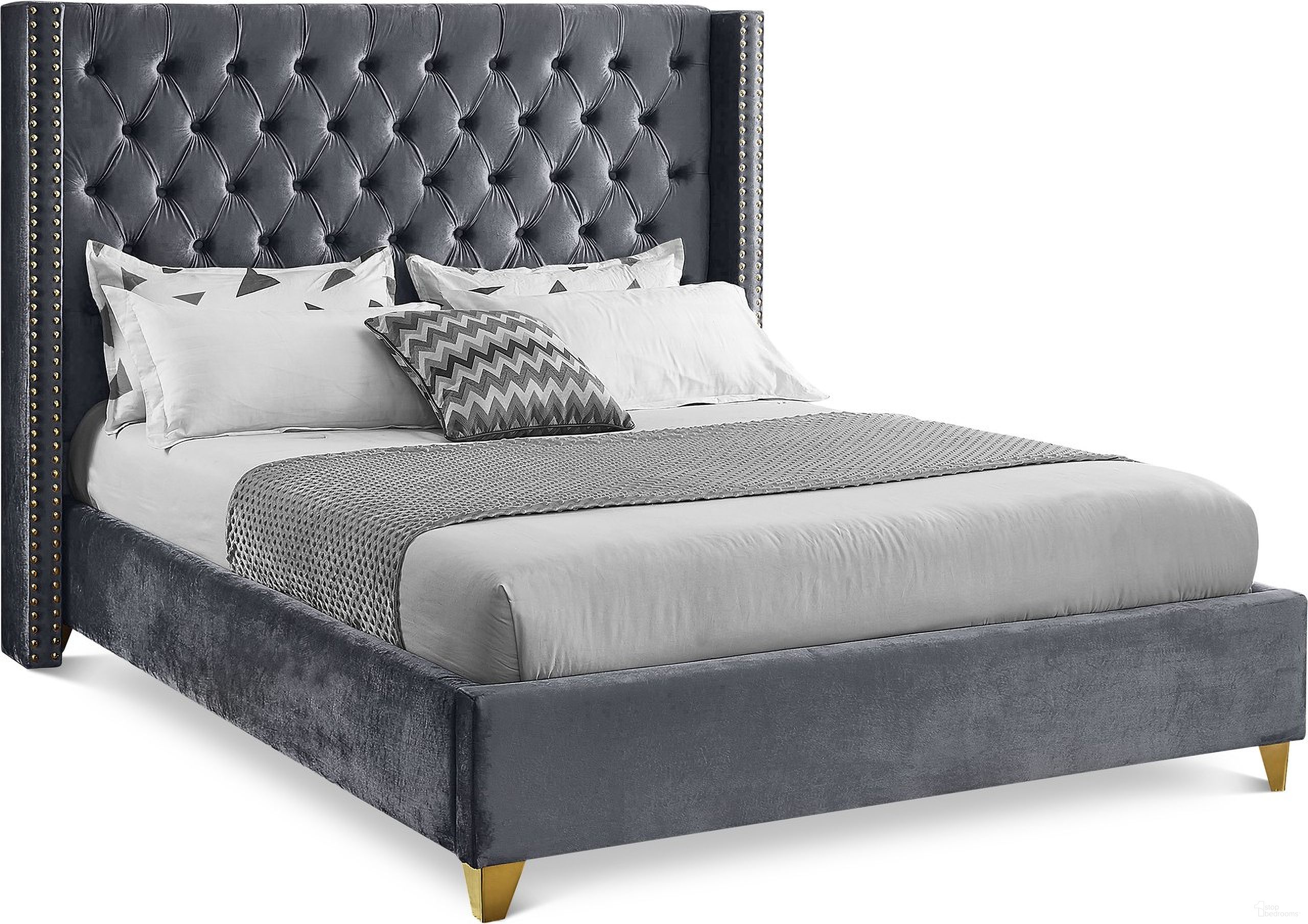 Barolo Velvet King Bed In Grey