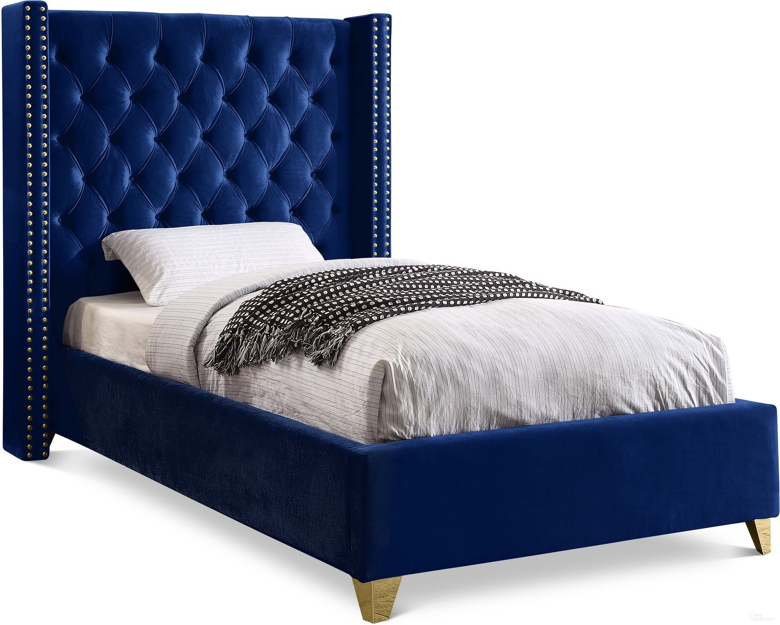 Barolo Velvet Twin Bed In Navy