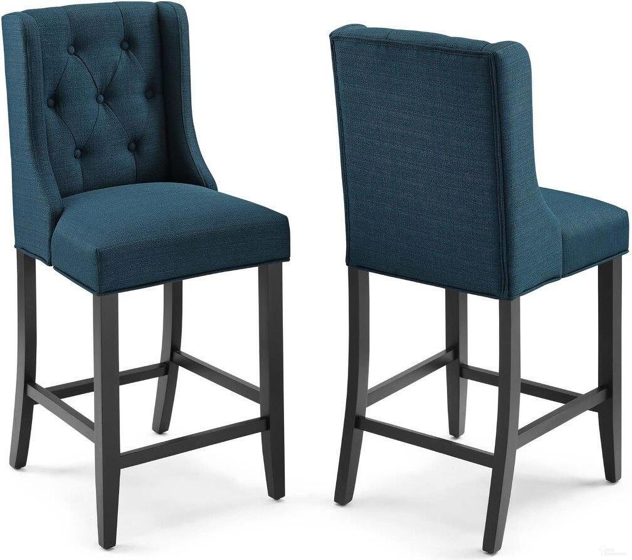 The appearance of Baronet Counter Bar Stool Upholstered Fabric Set of 2 In Azure designed by Modway in the modern / contemporary interior design. This azure piece of furniture  was selected by 1StopBedrooms from Baronet Collection to add a touch of cosiness and style into your home. Sku: EEI-3739-AZU;EEI-3739-AZU. Material: Wood.