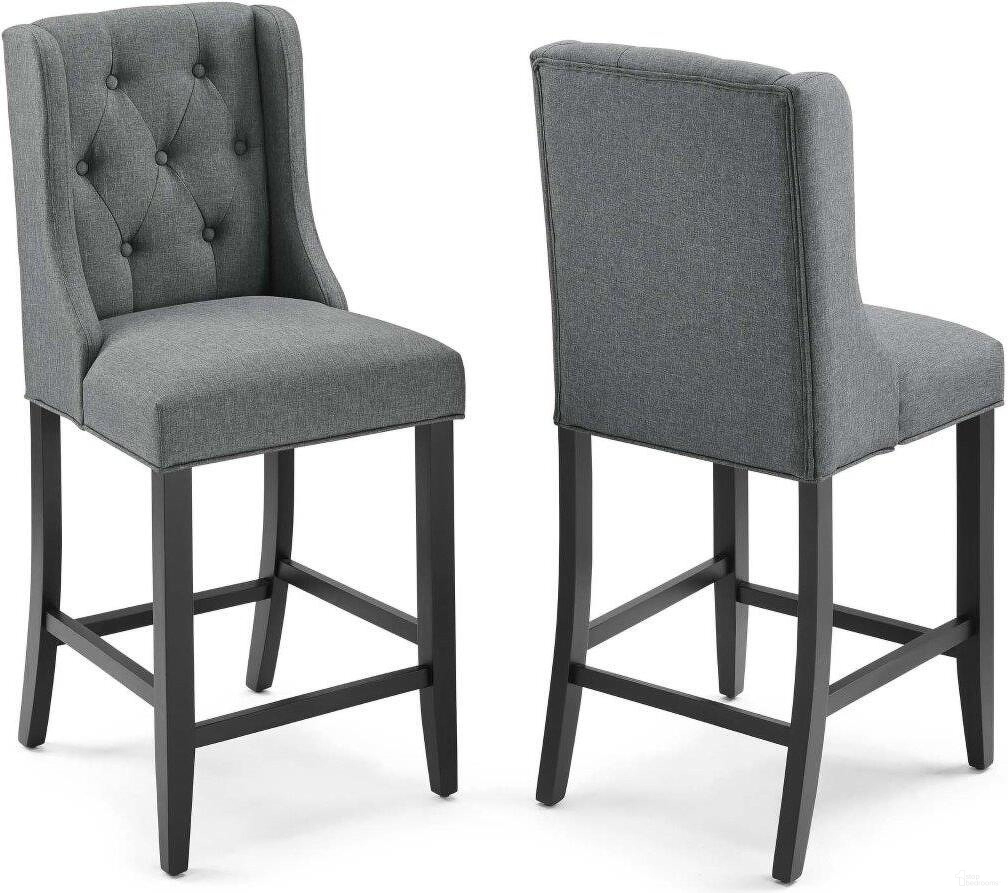 The appearance of Baronet Counter Bar Stool Upholstered Fabric Set of 2 In Gray designed by Modway in the modern / contemporary interior design. This gray piece of furniture was selected by 1StopBedrooms from Baronet Collection to add a touch of cosiness and style into your home. Sku: EEI-3739-GRY;EEI-3739-GRY. Material: Wood.