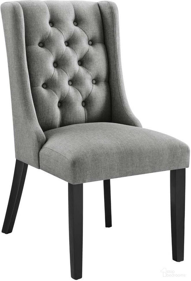 The appearance of Baronet Light Gray Button Tufted Fabric Dining Chair designed by Modway in the modern / contemporary interior design. This light gray piece of furniture was selected by 1StopBedrooms from Baronet Collection to add a touch of cosiness and style into your home. Sku: EEI-2235-LGR. Material: Rubberwood. Chair Type: Side Chair.