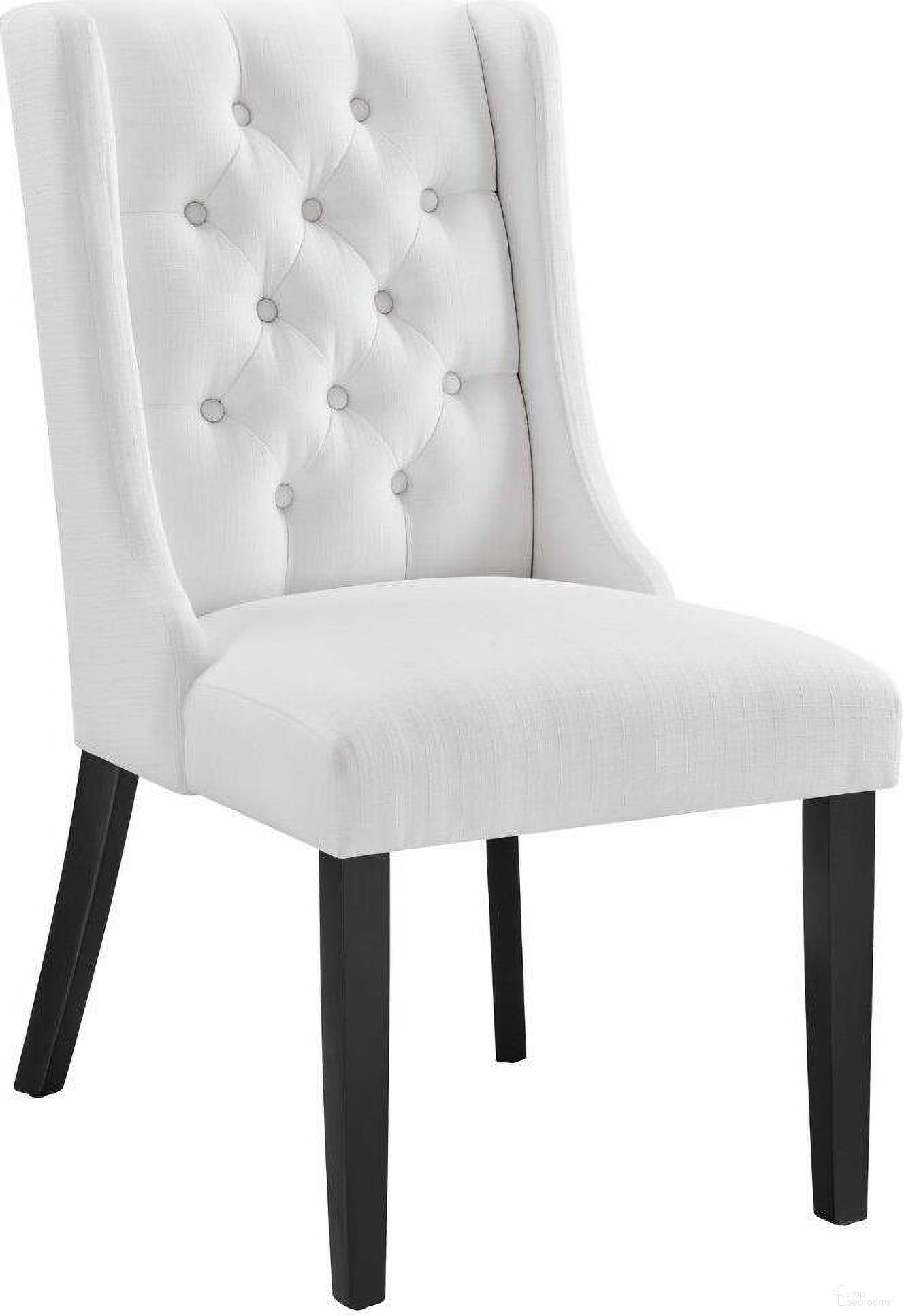 The appearance of Baronet White Button Tufted Fabric Dining Chair designed by Modway in the modern / contemporary interior design. This white piece of furniture  was selected by 1StopBedrooms from Baronet Collection to add a touch of cosiness and style into your home. Sku: EEI-2235-WHI. Material: Rubberwood. Chair Type: Side Chair.