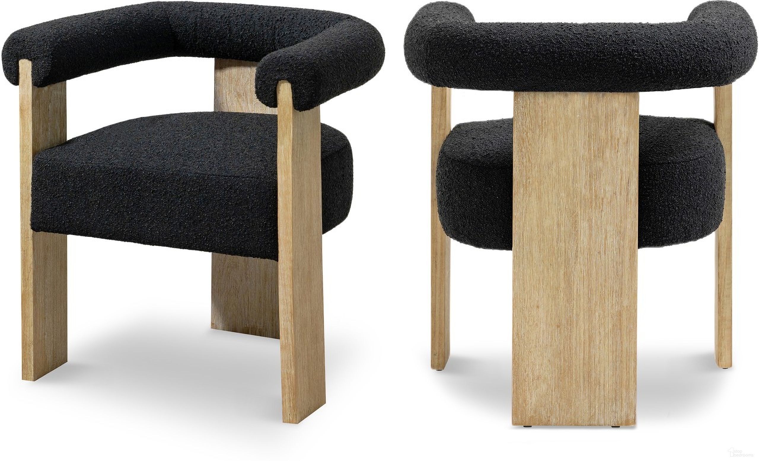 The appearance of Barrel Boucle Fabric Dining Chair In Black/Natural designed by Meridian in the transitional interior design. This black piece of furniture was selected by 1StopBedrooms from Barrel Collection to add a touch of cosiness and style into your home. Sku: 566Black-C. Material: Rubberwood. Chair Type: Arm Chair.