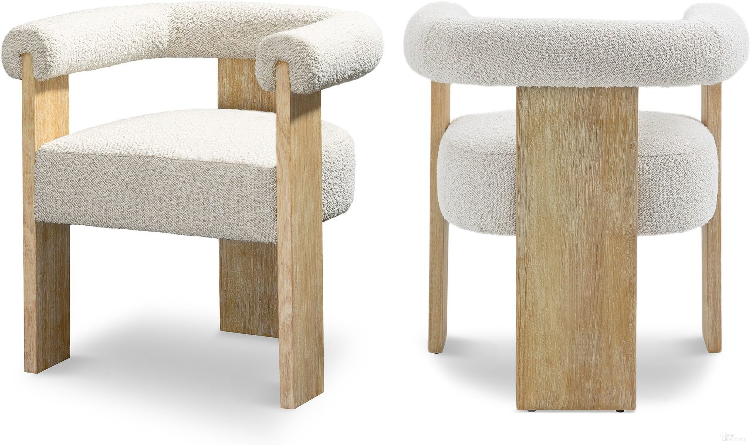 The appearance of Barrel Boucle Fabric Dining Chair In Cream/Natural designed by Meridian in the transitional interior design. This cream piece of furniture was selected by 1StopBedrooms from Barrel Collection to add a touch of cosiness and style into your home. Sku: 566Cream-C. Material: Rubberwood. Chair Type: Arm Chair.
