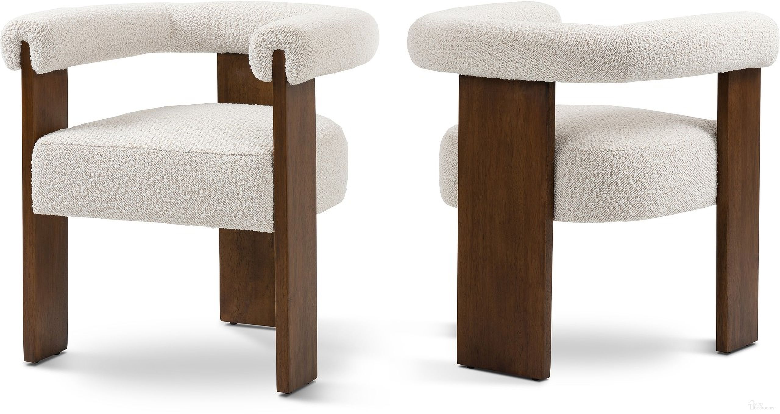 Barrel Boucle Fabric Dining Chair In Cream/Walnut