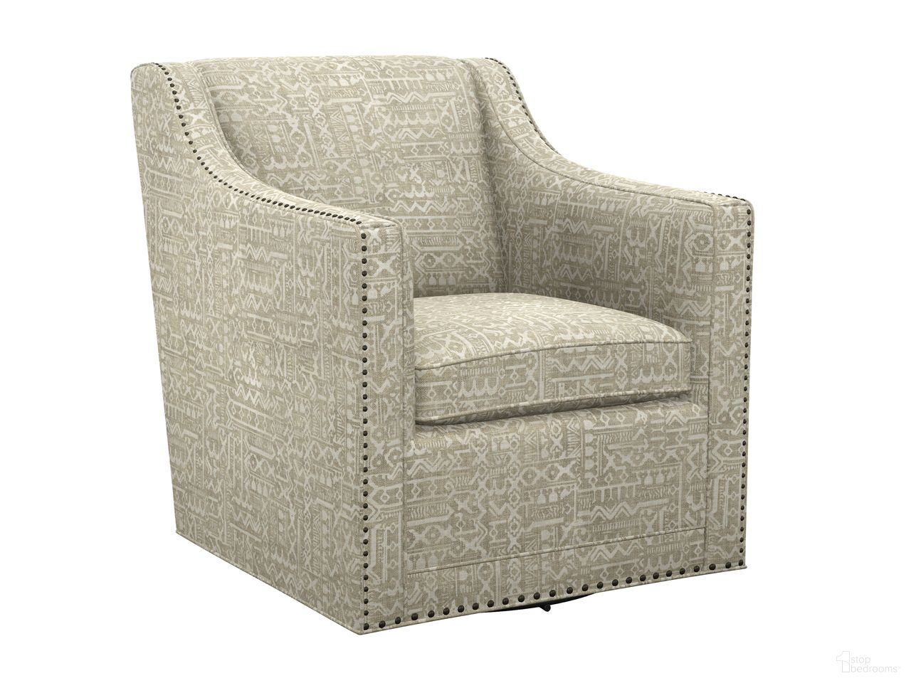 The appearance of Featured Upholstery Barrier Swivel Chair In Beige designed by Lexington in the transitional interior design. This beige piece of furniture  was selected by 1StopBedrooms from Featured Upholstery Collection to add a touch of cosiness and style into your home. Sku: 7620-11SW-71. Material: Fabric.