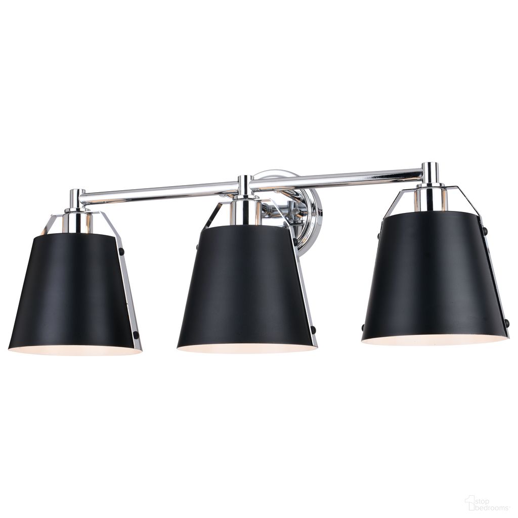The appearance of Barrington 24.25 Inch 3 Light Vanity In Matte Black and Chrome designed by Vaxcel in the industrial interior design. This matte black/chrome piece of furniture  was selected by 1StopBedrooms from Barrington Collection to add a touch of cosiness and style into your home. Sku: W0424. Material: Steel.