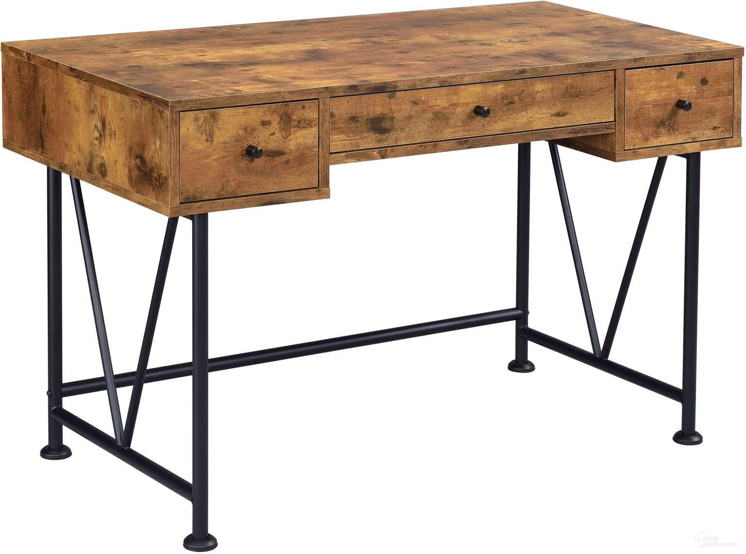 The appearance of Analiese 3-drawer Writing Desk Antique Nutmeg and Black designed by Coaster in the country / farmhouse interior design. This nutmeg piece of furniture was selected by 1StopBedrooms from Analiese Collection to add a touch of cosiness and style into your home. Sku: 801541. Material: Wood.