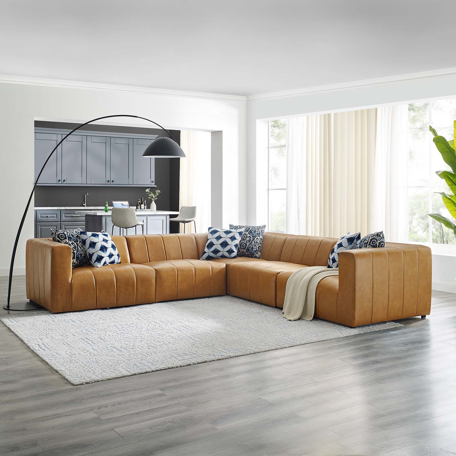The appearance of Bartlett Vegan Leather 5-Piece Sectional Sofa In Tan designed by Modway in the modern / contemporary interior design. This tan piece of furniture was selected by 1StopBedrooms from Bartlett Collection to add a touch of cosiness and style into your home. Sku: EEI-4395-TAN;EEI-4397-TAN;EEI-4399-TAN;EEI-4399-TAN;EEI-4403-TAN. Material: Fabric. Layout: L-Shape.