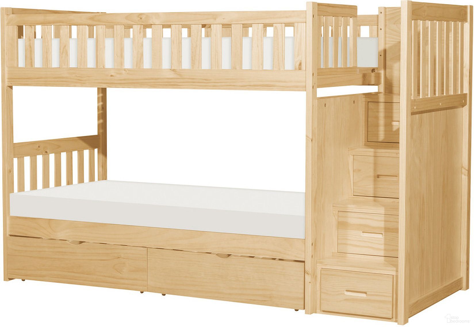 The appearance of Bartly Twin/Twin Step Bunk Bed with Storage Boxes In Natural designed by Homelegance in the modern / contemporary interior design. This natural piece of furniture was selected by 1StopBedrooms from Bartly Collection to add a touch of cosiness and style into your home. Sku: B2043SB-1;B2043SB-2;B2043SB-SL;B2043SB-3;B2043-T. Bed Type: Bunk Bed. Material: Wood. Bed Size: Twin Over Twin.