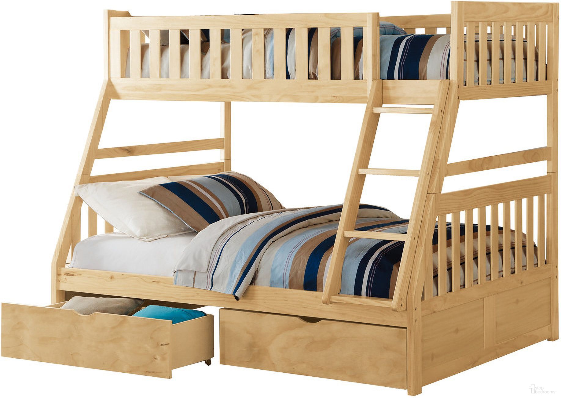 Bartly Twin/Full Bunk Bed with Storage Boxes In Natural
