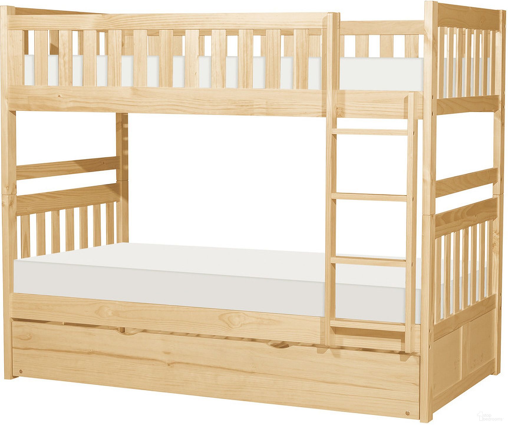 The appearance of Bartly Twin/Twin Bunk Bed with Twin Trundle In Natural designed by Homelegance in the modern / contemporary interior design. This natural piece of furniture was selected by 1StopBedrooms from Bartly Collection to add a touch of cosiness and style into your home. Sku: B2043-1;B2043-2;B2043-SL;B2043-R. Bed Type: Bunk Bed. Material: Wood. Bed Size: Twin Over Twin.
