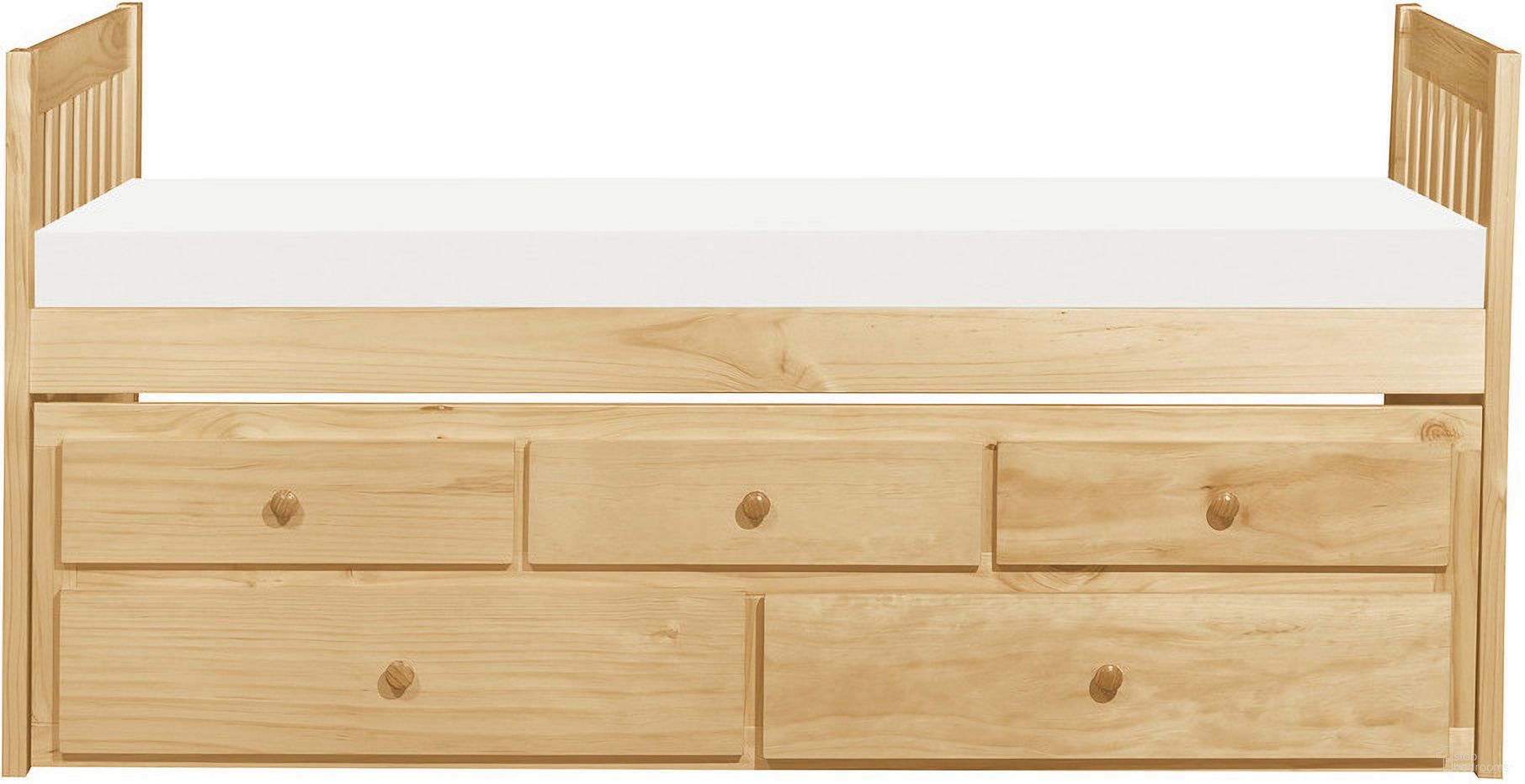 The appearance of Bartly Twin Trundle Bed w/ Storage Drawers designed by Homelegance in the transitional interior design. This brown piece of furniture was selected by 1StopBedrooms from Bartly Collection to add a touch of cosiness and style into your home. Sku: B2043PR-1;B2043PR-2. Material: Wood. Bed Size: Twin Over Twin. Bed Type: Trundle Bed.
