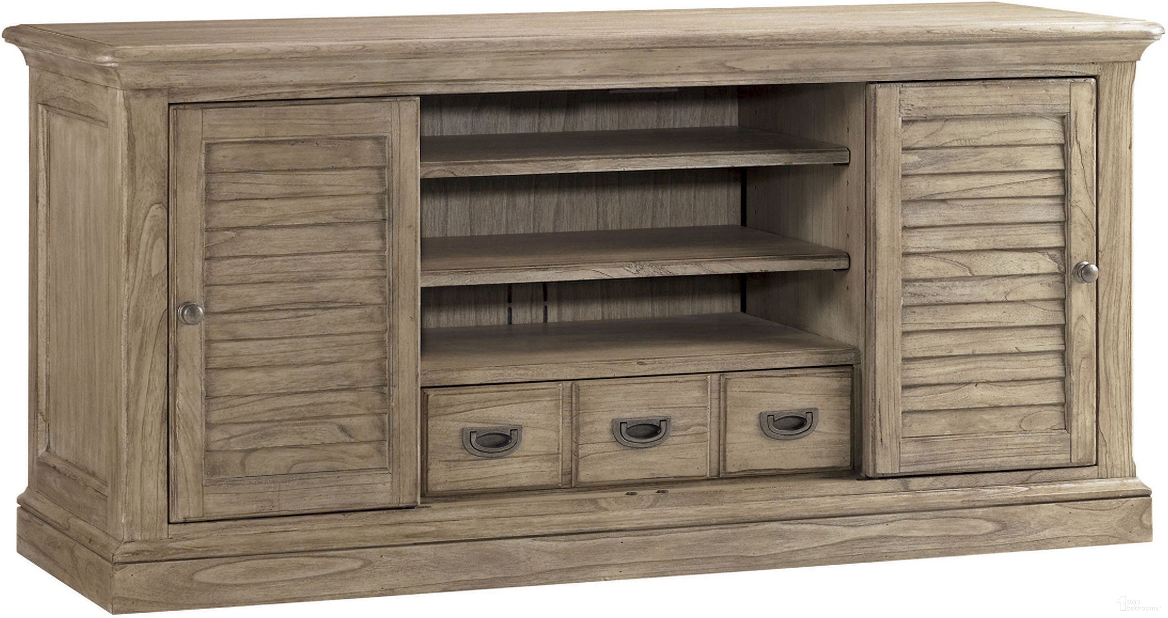 The appearance of Barton Creek Travis Media Console In Driftwood designed by Sligh in the transitional interior design. This driftwood piece of furniture was selected by 1StopBedrooms from Barton Creek Collection to add a touch of cosiness and style into your home. Sku: 300BA-660. Material: Wood.