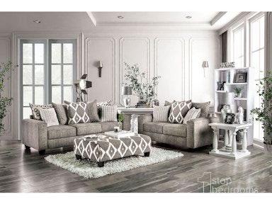 The appearance of Basie Living Room Set In Grey designed by Furniture of America in the transitional interior design. This gray piece of furniture was selected by 1StopBedrooms from Basie Collection to add a touch of cosiness and style into your home. Sku: SM5156-SF;SM5156-LV. Material: Wood.