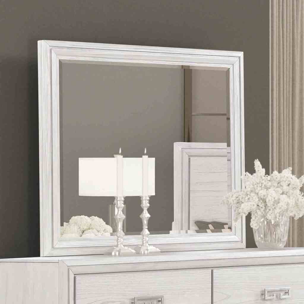 The appearance of Basilone Mirror In Rustic White designed by Furniture of America in the transitional interior design. This rustic white piece of furniture was selected by 1StopBedrooms from Basilone Collection to add a touch of cosiness and style into your home. Sku: FM7440WH-M. Material: Solid Wood.