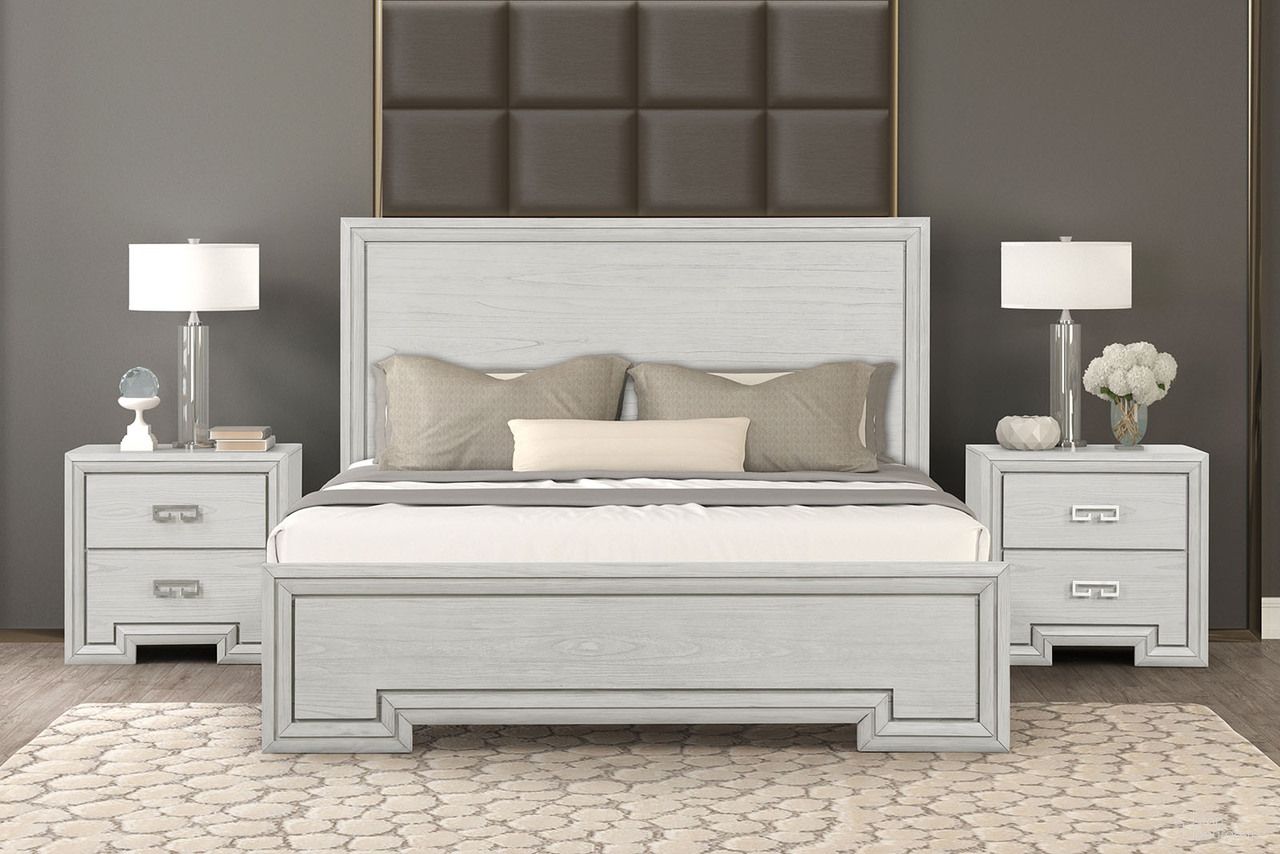 Basilone Queen Bed In Rustic White