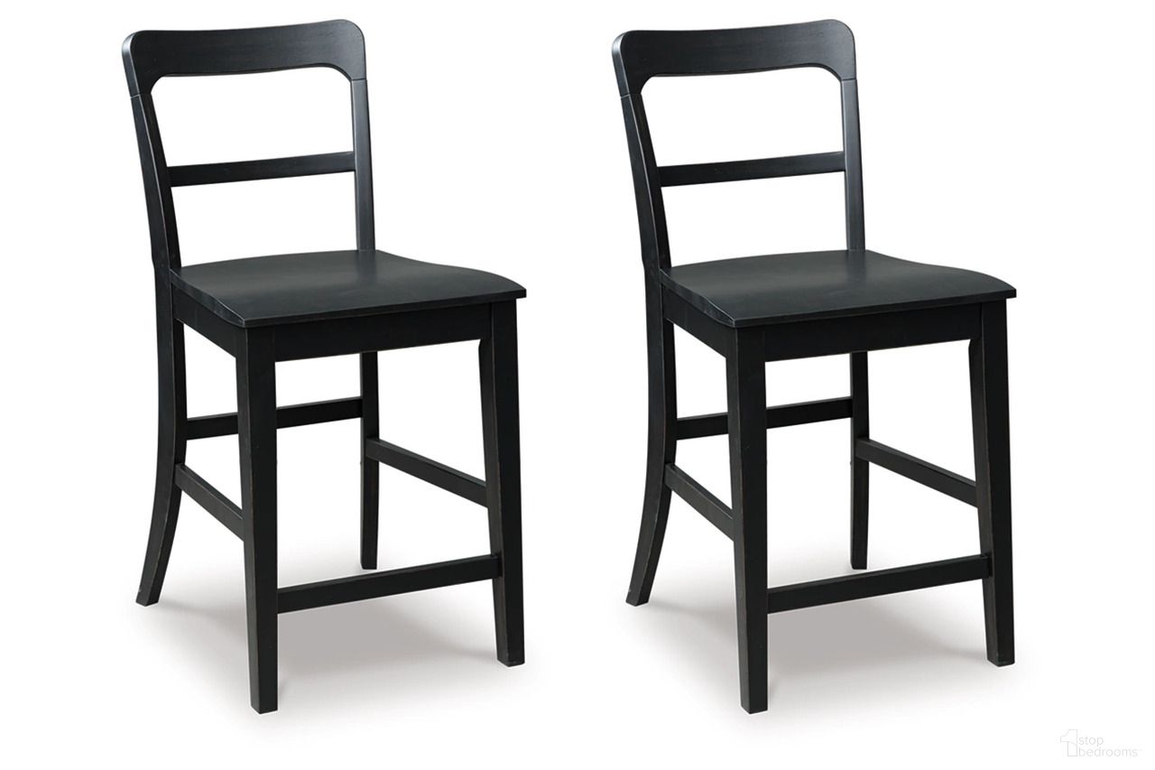 The appearance of Basinger Counter Height Barstool Set of 2 In Black designed by Signature Design by Ashley in the traditional interior design. This black piece of furniture was selected by 1StopBedrooms from Basinger Collection to add a touch of cosiness and style into your home. Sku: NCD824-124.