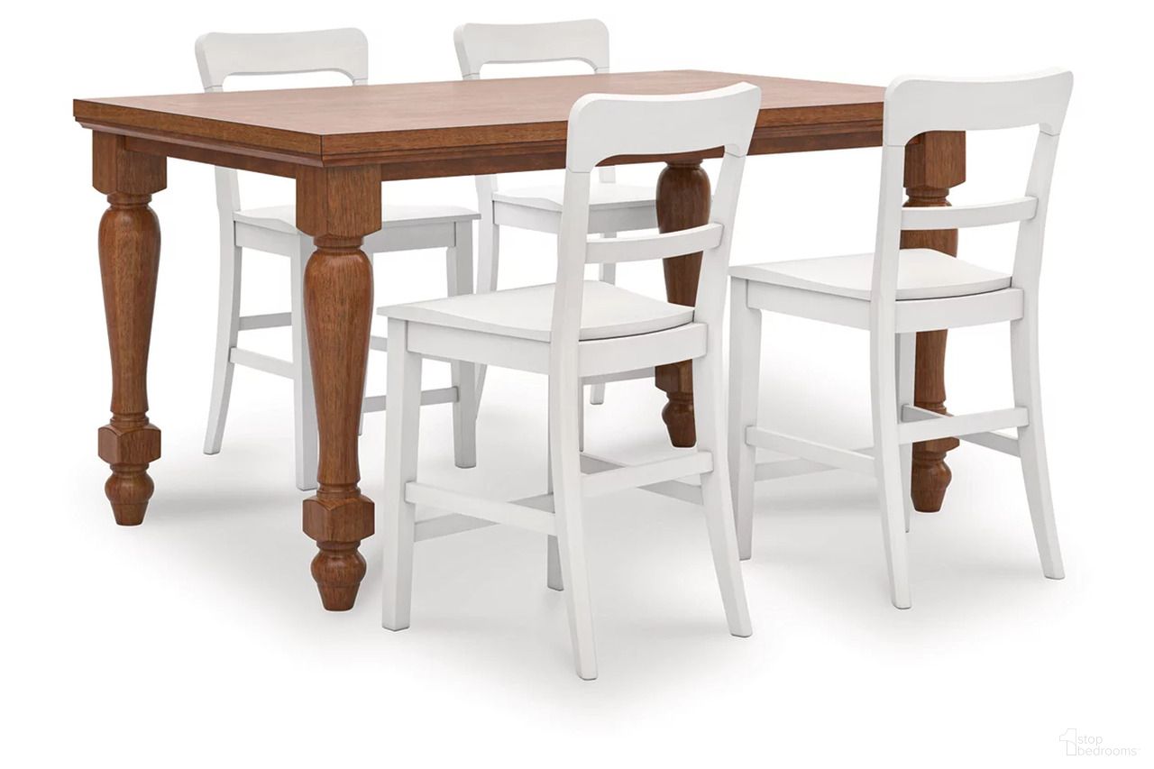 The appearance of Basinger Counter Height Dining Room Set In White and Brown designed by Signature Design by Ashley in the traditional interior design. This white/brown piece of furniture was selected by 1StopBedrooms from Basinger Collection to add a touch of cosiness and style into your home. Sku: NCD824-13;NCD824-224;NCD824-224. Material: Wood.