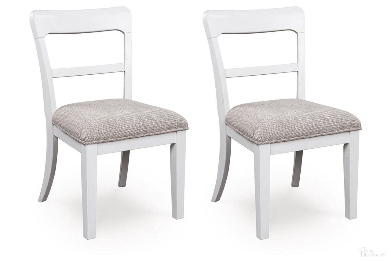 The appearance of Basinger Dining Chair Set of 2 In White designed by Signature Design by Ashley in the traditional interior design. This white piece of furniture  was selected by 1StopBedrooms from Basinger Collection to add a touch of cosiness and style into your home. Sku: NCD824-02. Material: Fabric. Chair Type: Side Chair.