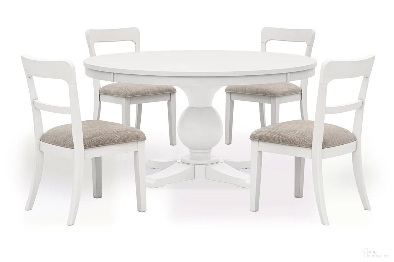 The appearance of Basinger Dining Room Set In White designed by Signature Design by Ashley in the traditional interior design. This white piece of furniture was selected by 1StopBedrooms from Basinger Collection to add a touch of cosiness and style into your home. Sku: NCD824-50B;NCD824-50T;NCD824-02;NCD824-02. Material: Fabric.